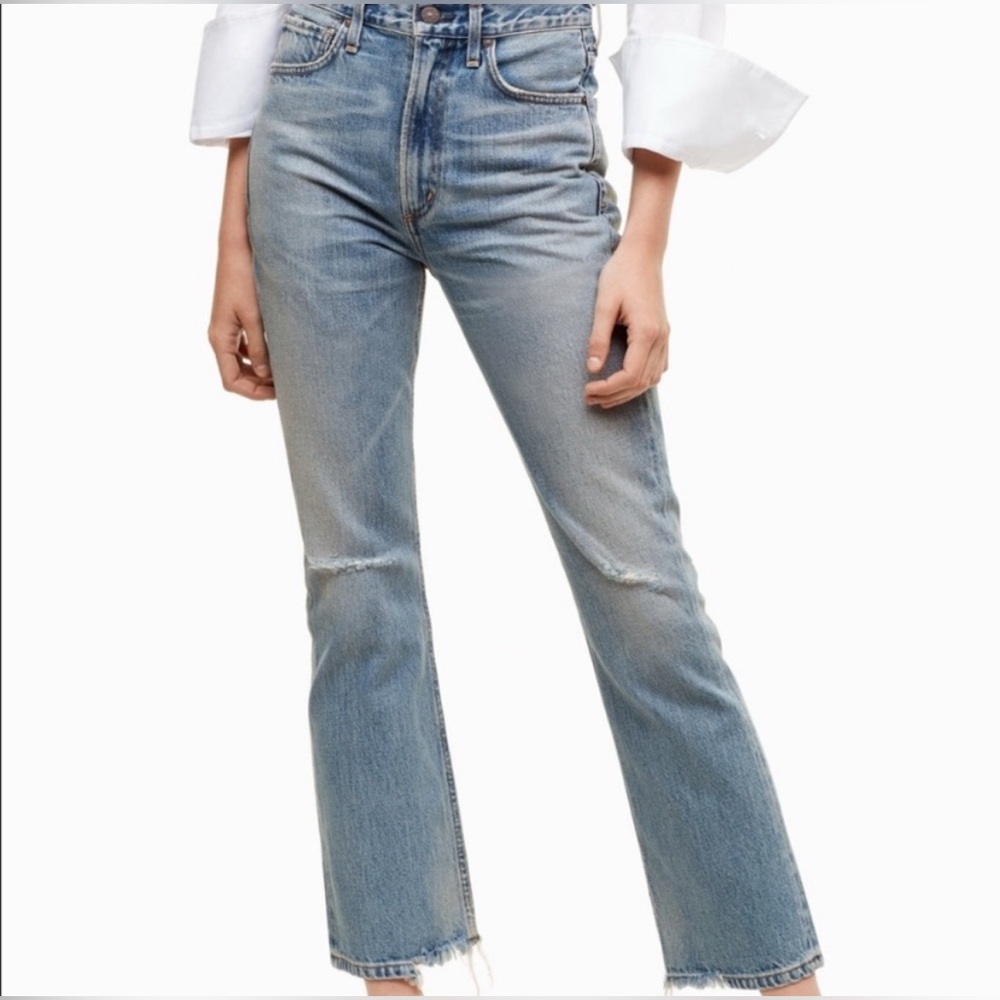 Citizens of Humanity Estella High Rise Flare Ankle Ripped Knee Jeans 24